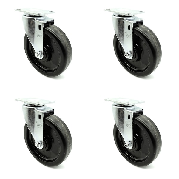 6 Inch Phenolic Wheel Swivel Top Plate Caster Set